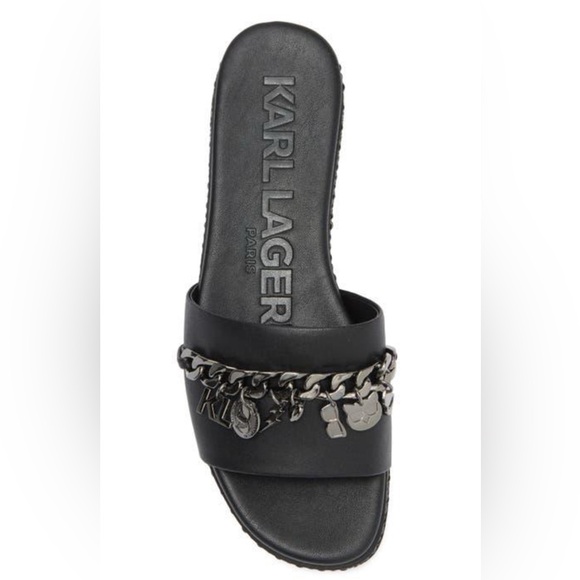 Karl Lagerfeld Black Basia Charm Chain Slide Sandal - Picture 1 of 6